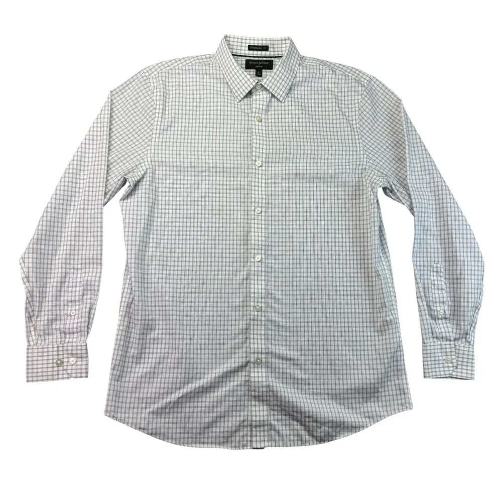 Banana Republic Shirt Men's Large Multicolor Checks Non-iron Standard Fit Preppy